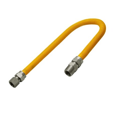 Flextron Gas Line Hose 5/8'' O.D.x18'' Len 1/2" FIPx3/4" MIP Fittings Yellow Coated Stainless Steel Flexible FTGC-YC12-18M